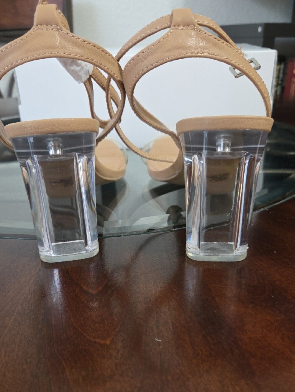 Wild Pair Nude Slingback Clear Block Heel Sandals - Picture 8 of 9